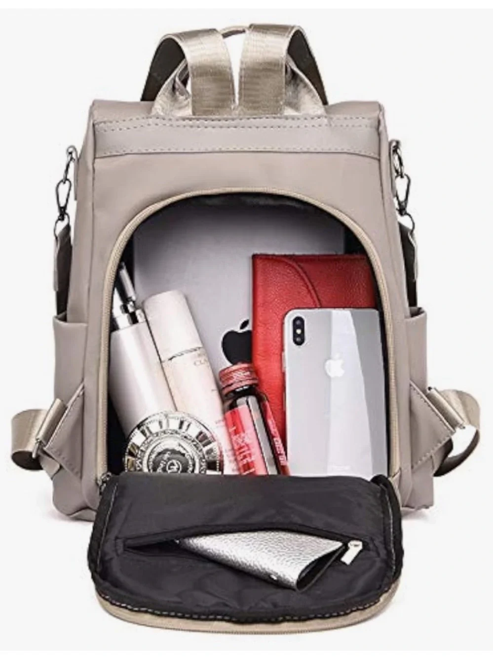 NEW Convertible Backpack Crossbody Bag Taupe Rear Open Lightweight Travel Purse